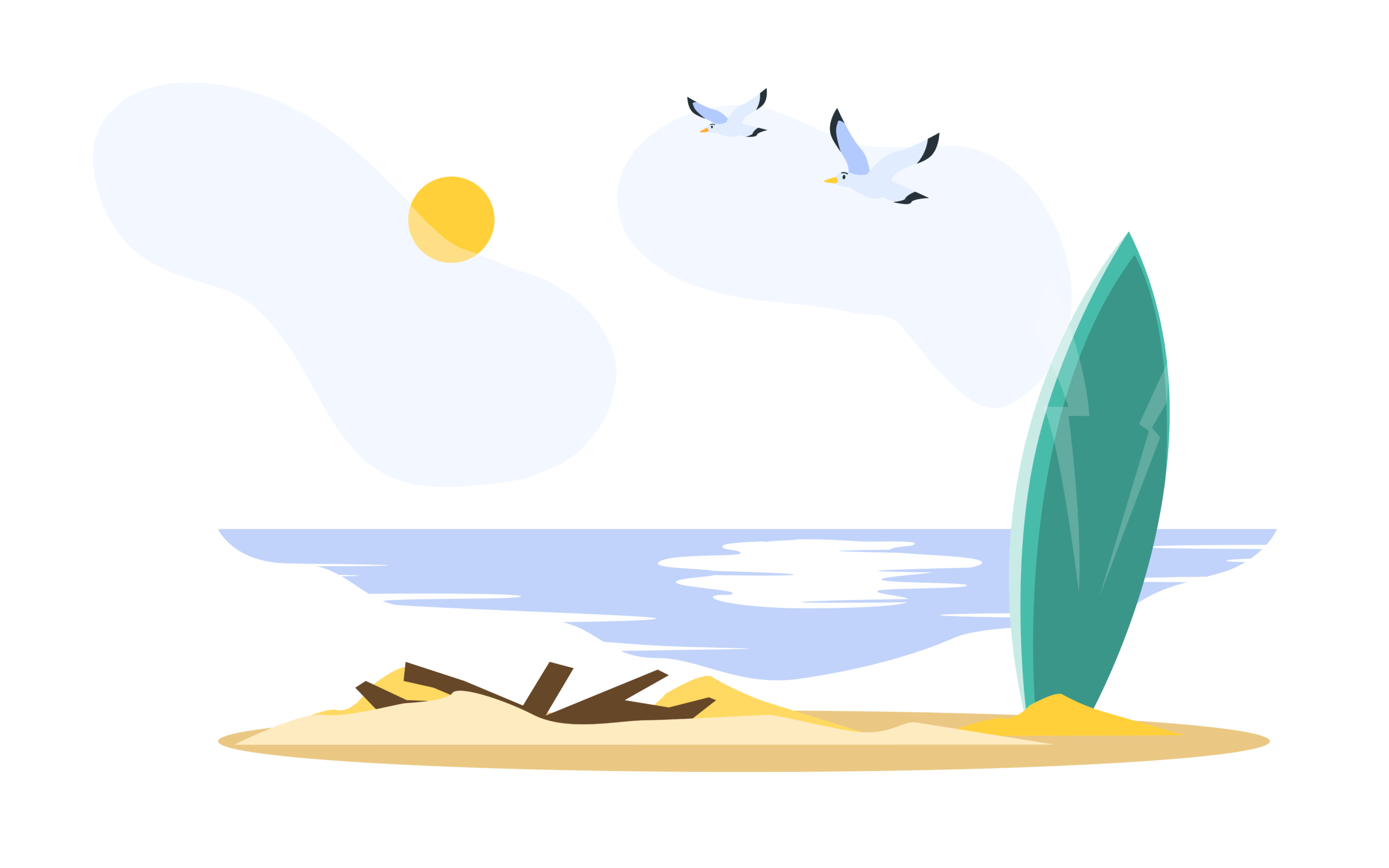 Illustration d'une planche de surf sur une plage